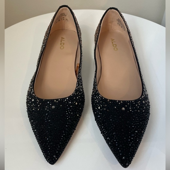 Aldo Black and Rose Gold Rhinestone Flats - Picture 2 of 4